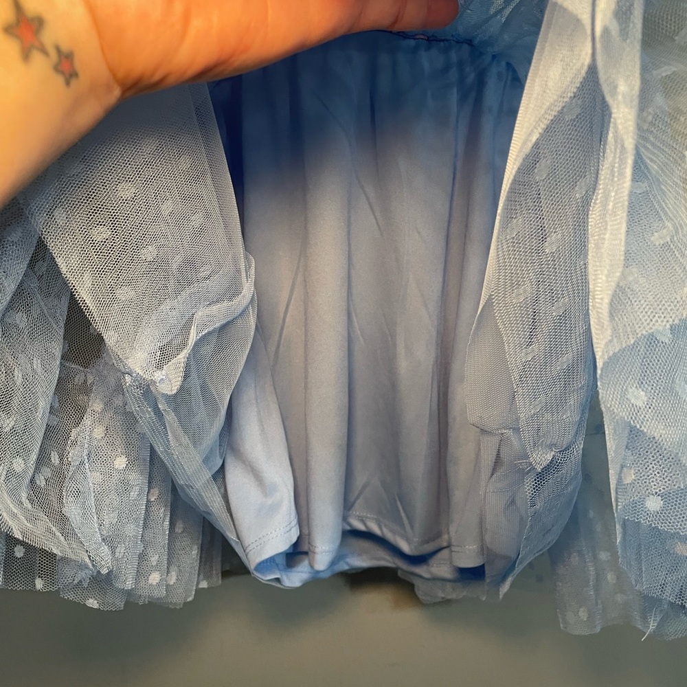 Light Blue Bunny Print Tiered Tulle Easter Dress for Kids 4T - Picture 2 of 5